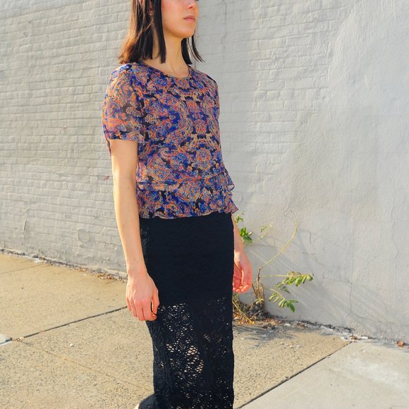 NWT IRO Black Cotton Blend Lace Knit Pull On Midi Skirt FR 42 (US 6-8) $250 - Picture 3 of 7